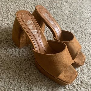 Brown Suede Chunky Heels